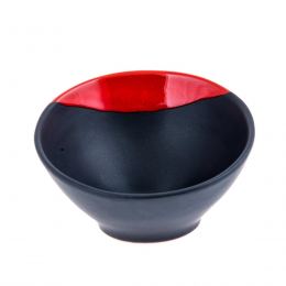 Serving Bowl - Modern Handmade Ceramic - Bright Red & Grey - 6.3'' (16cm)