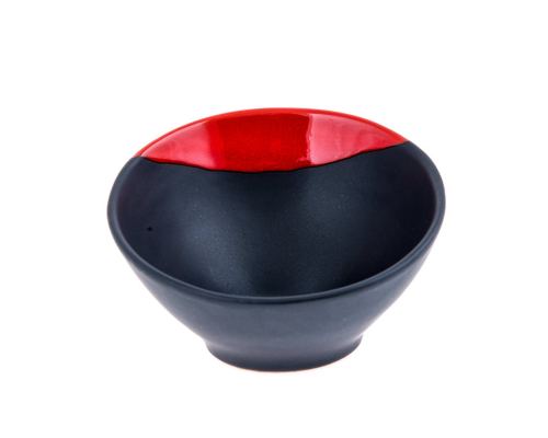 Serving Bowl - Modern Handmade Ceramic - Bright Red & Grey - 6.3'' (16cm)