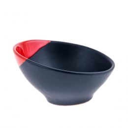 Serving Bowl - Modern Handmade Ceramic - Bright Red & Grey - 6.3'' (16cm)