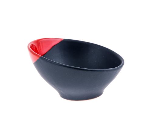 Serving Bowl - Modern Handmade Ceramic - Bright Red & Grey - 6.3'' (16cm)