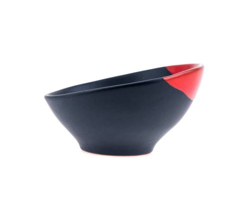 Serving Bowl - Modern Handmade Ceramic - Bright Red & Grey - 6.3'' (16cm)