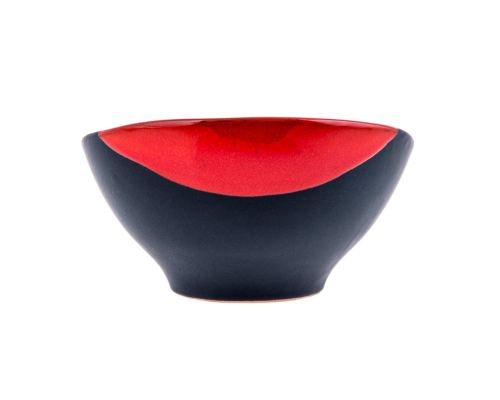 Serving Bowl - Modern Handmade Ceramic - Bright Red & Grey - 6.3'' (16cm)