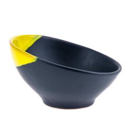 Serving Bowl - Modern Handmade Ceramic - Bright Yellow & Grey - 6.3'' (16cm)