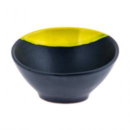 Serving Bowl - Modern Handmade Ceramic - Bright Yellow & Grey - 6.3'' (16cm)