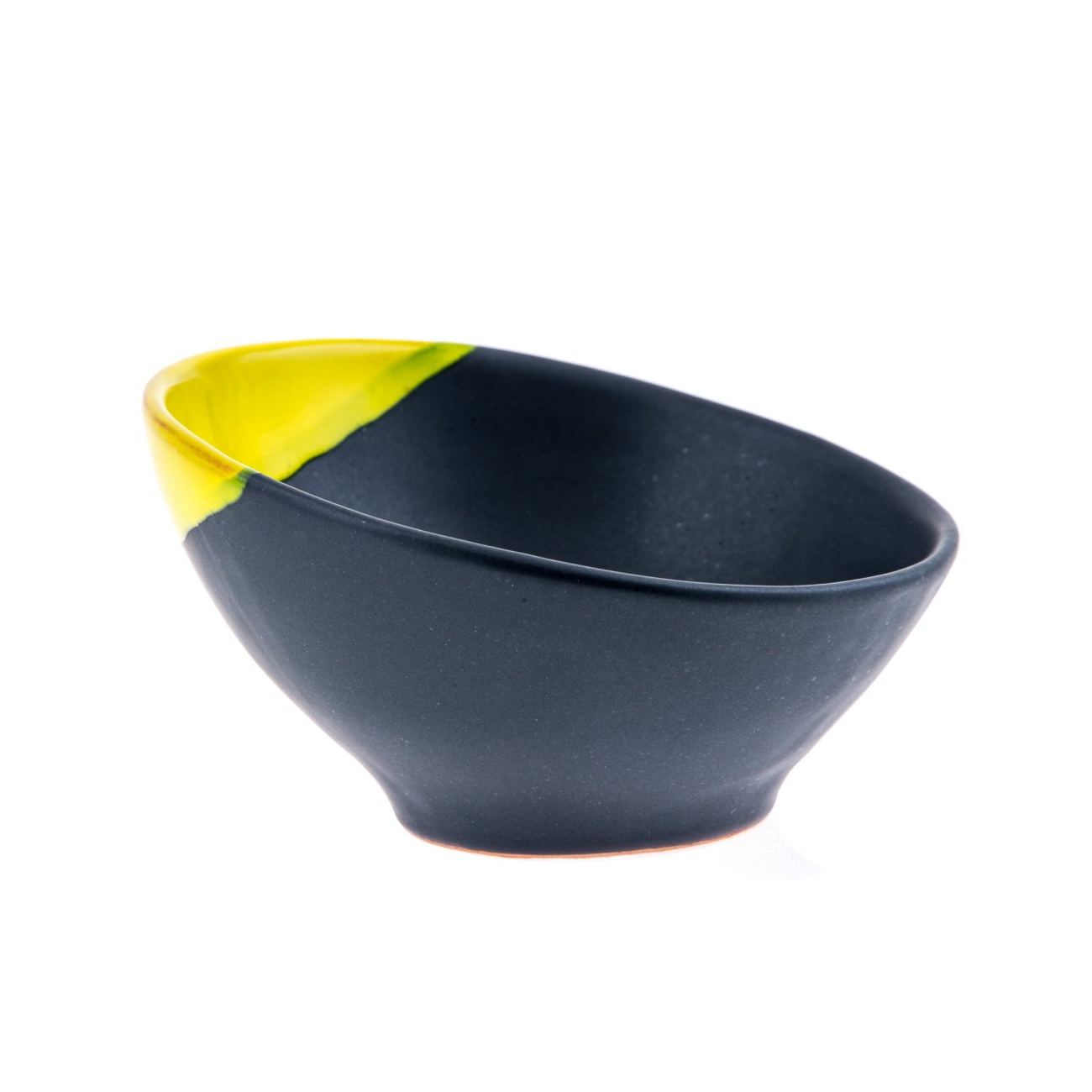 Serving Bowl Modern Handmade Ceramic Bright Yellow & Grey 6.3