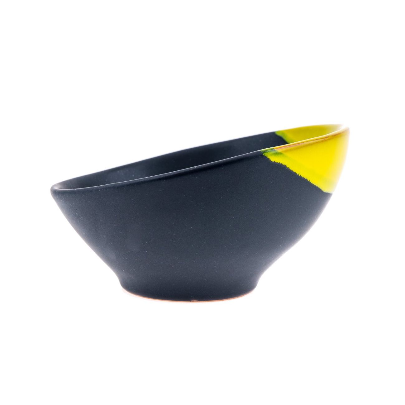 Serving Bowl Modern Handmade Ceramic Bright Yellow & Grey 6.3