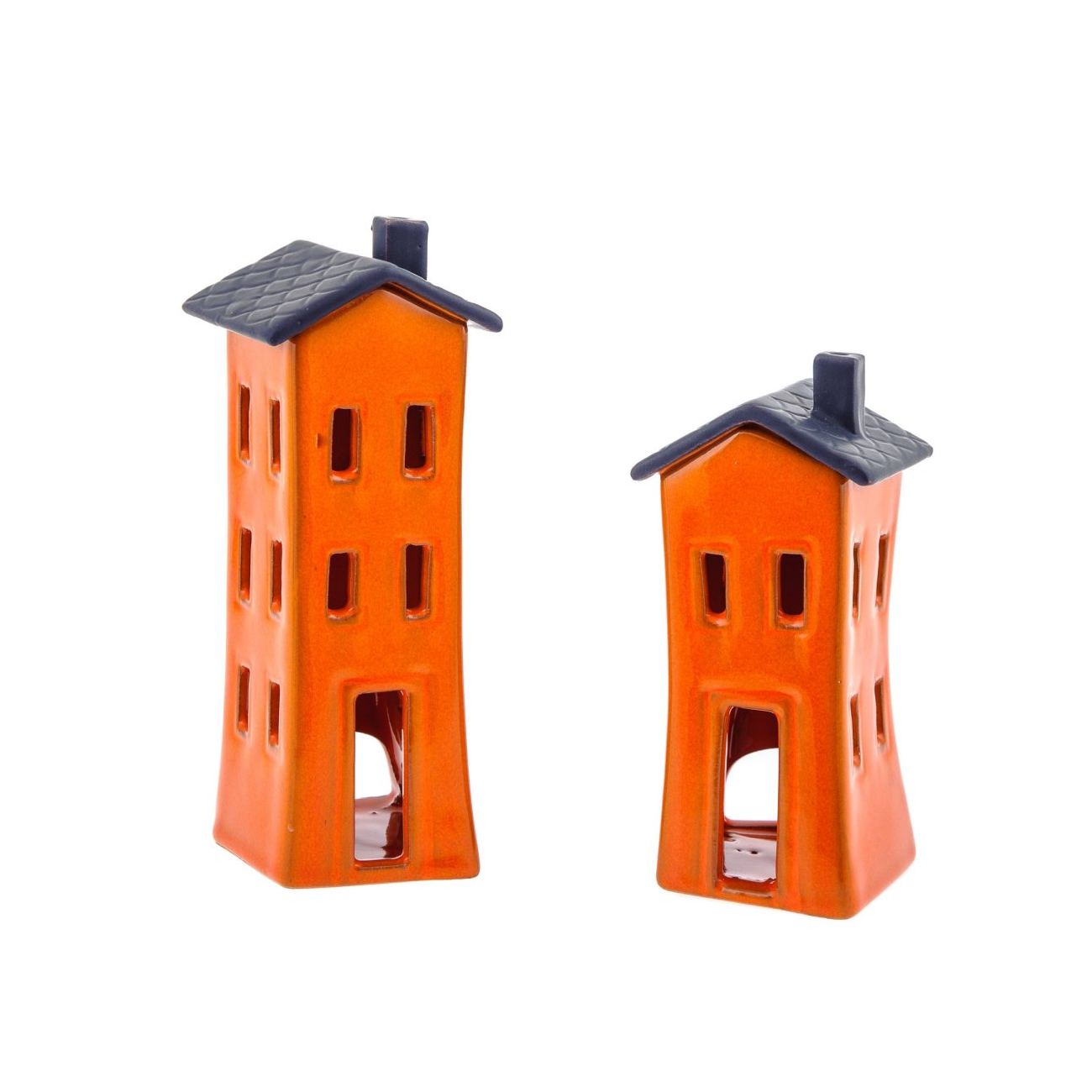 Orange Candle Lanterns Set, House Design Modern Handmade Ceramic