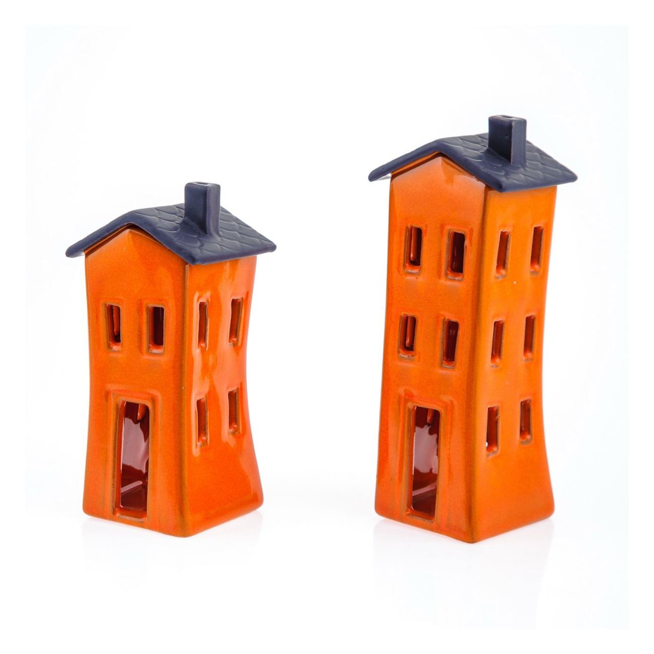 Orange Candle Lanterns Set, House Design Modern Handmade Ceramic