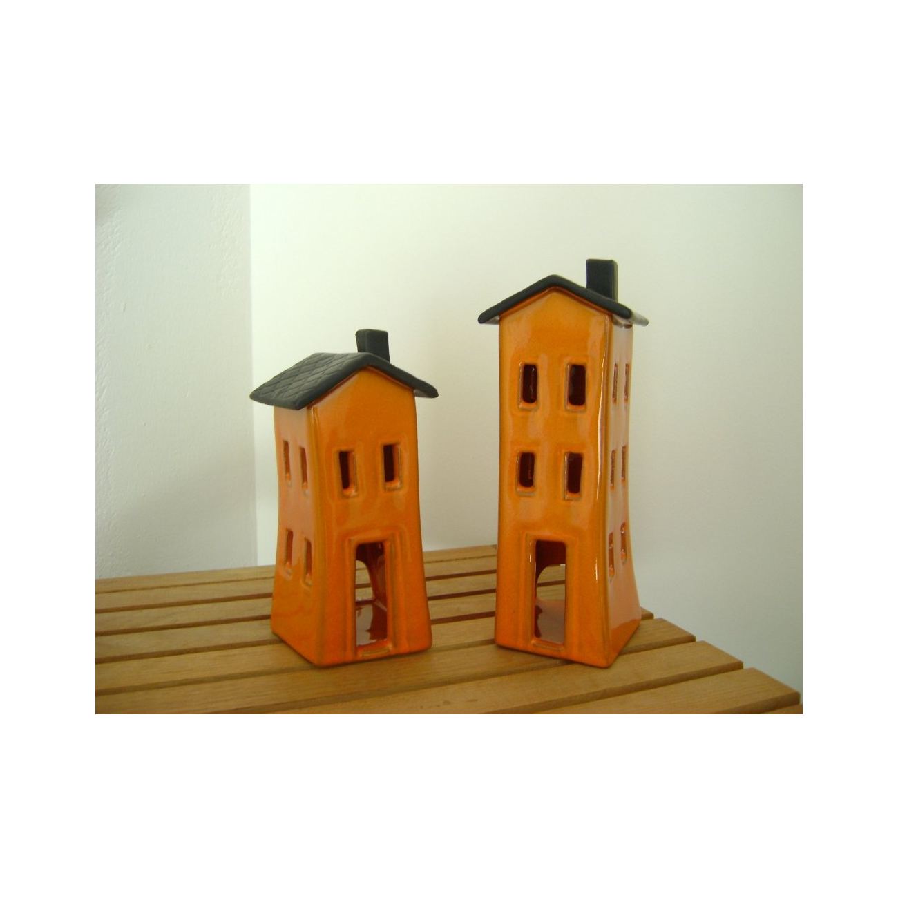 Red Candle Lantern, House Design - Modern Handmade Ceramic - Small