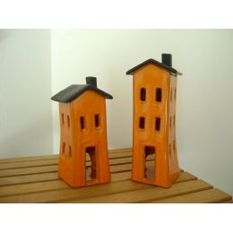 Orange Candle Lantern, House Design - Modern Handmade Ceramic - Small