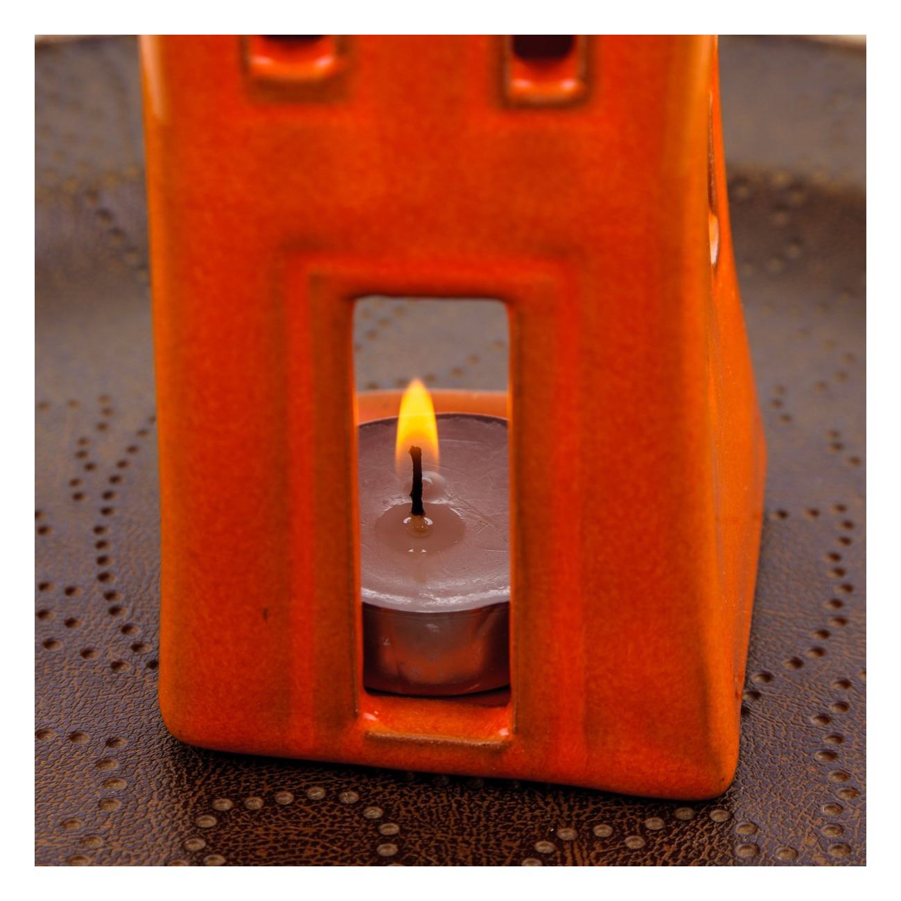 Orange Candle Lanterns Set, House Design Modern Handmade Ceramic