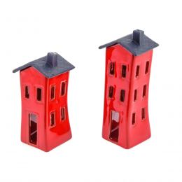 Red Candle Lanterns Set, House Design - Modern Handmade Ceramic, Large & Small