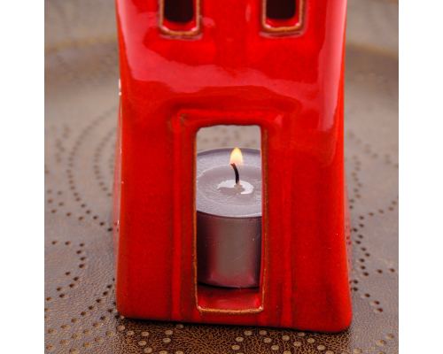 Red Candle Lanterns Set, House Design - Modern Handmade Ceramic, Large & Small