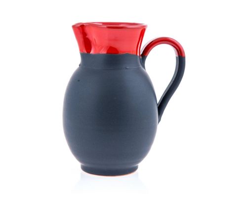 Ceramic Decanter or Pitcher - Modern & Stylish Handmade, Red & Grey 6.7'' (17cm)