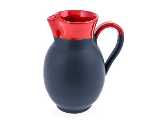 Ceramic Decanter or Pitcher - Modern & Stylish Handmade, Red & Grey 6.7'' (17cm)