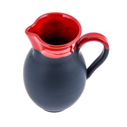 Ceramic Decanter or Pitcher - Modern & Stylish Handmade, Red & Grey 6.7'' (17cm)