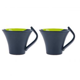 Mug or Cup Set of 2 - Modern Handmade Ceramic, Green & Grey 4.7'' (12cm)