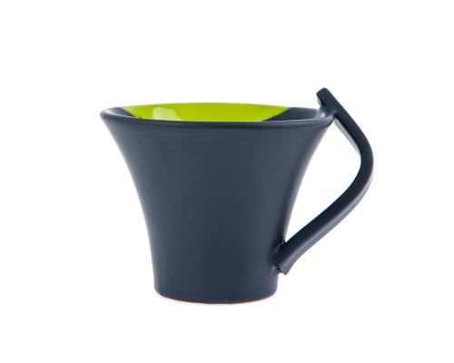 Mug or Cup Set of 2 - Modern Handmade Ceramic, Green & Grey 4.7'' (12cm)