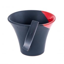 Mug or Cup Set of 2 - Modern Handmade Ceramic, Red & Grey 4.7'' (12cm)