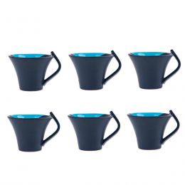 Mug or Cup Set of 6 - Modern Handmade Ceramic, Blue & Grey 4.7'' (12cm)