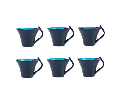 Mug or Cup Set of 6 - Modern Handmade Ceramic, Blue & Grey 4.7'' (12cm)