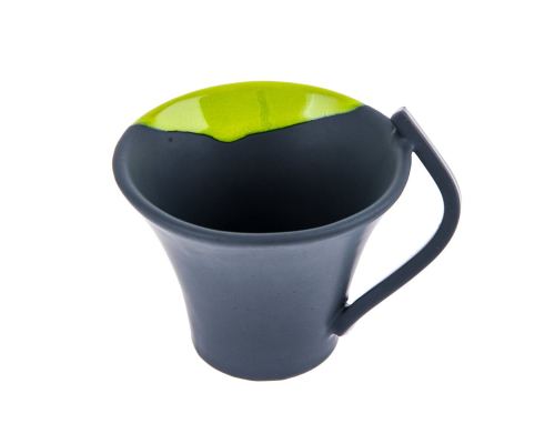 Mug or Cup Set of 6 - Modern Handmade Ceramic, Green & Grey 4.7'' (12cm)