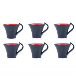 Mug or Cup Set of 6 - Modern Handmade Ceramic, Red & Grey 4.7'' (12cm)