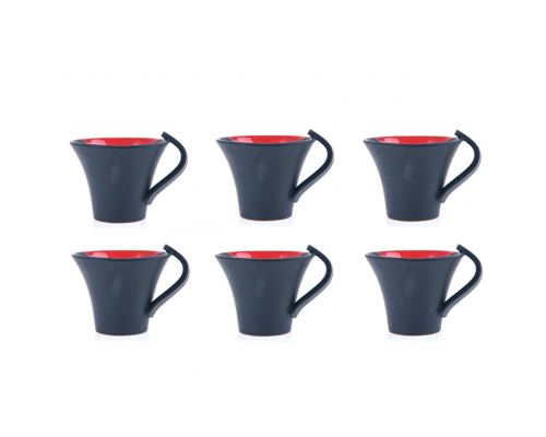 Mug or Cup Set of 6 - Modern Handmade Ceramic, Red & Grey 4.7'' (12cm)