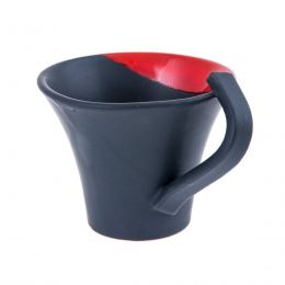 Mug or Cup Set of 6 - Modern Handmade Ceramic, Red & Grey 4.7'' (12cm)