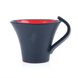 Mug or Cup Set of 6 - Modern Handmade Ceramic, Red & Grey 4.7'' (12cm)