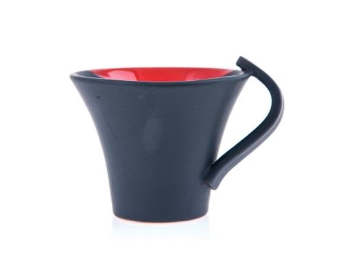 Mug or Cup Set of 6 - Modern Handmade Ceramic, Red & Grey 4.7'' (12cm)