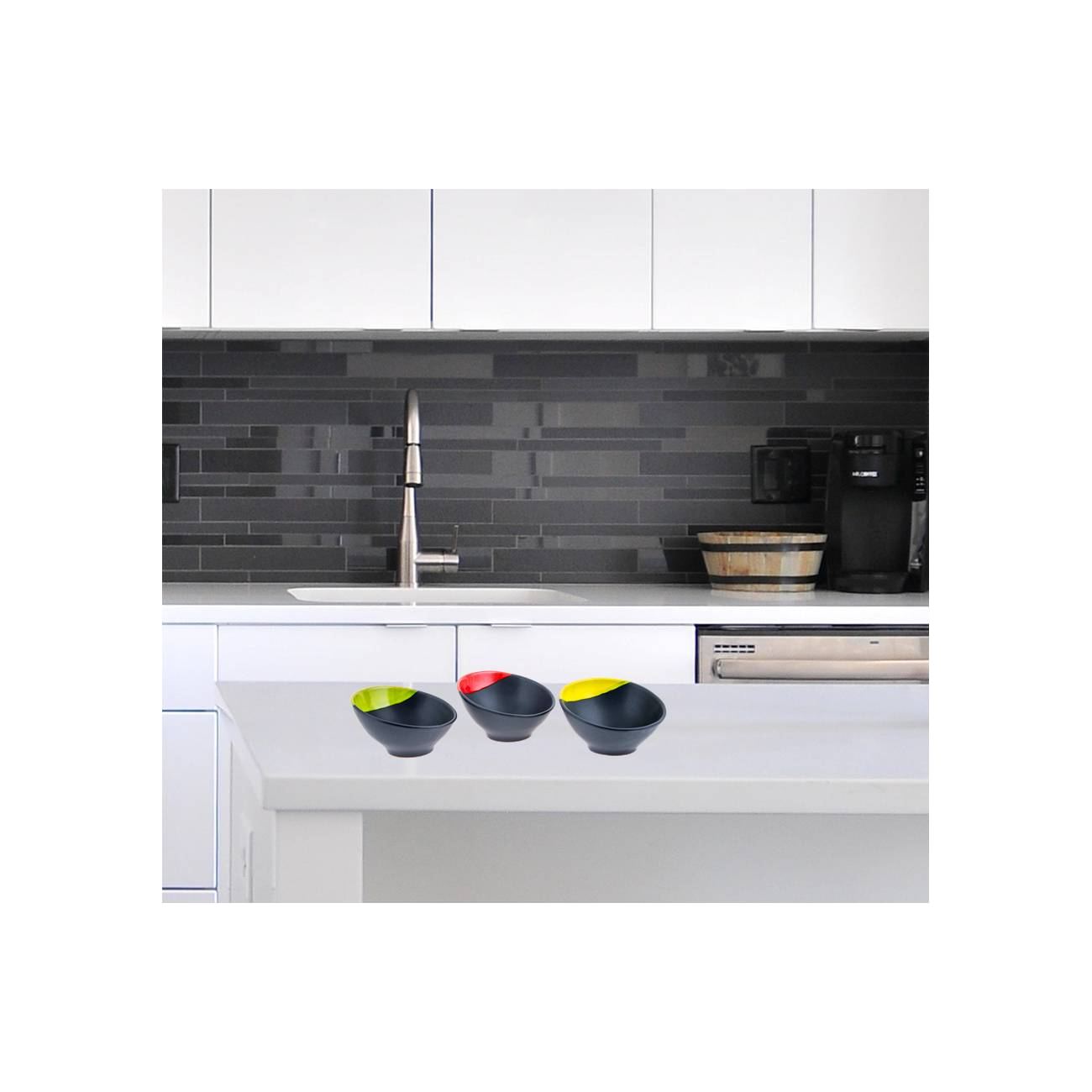 Serving Bowl Modern Handmade Ceramic Bright Green & Grey 6.3'' (16cm)