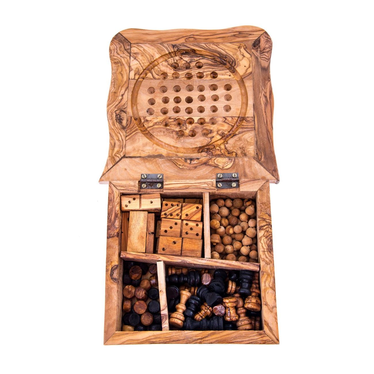 Olive Wood Set of 4 Board Games - Handmade Dominoes, Chess, Solitaire ...