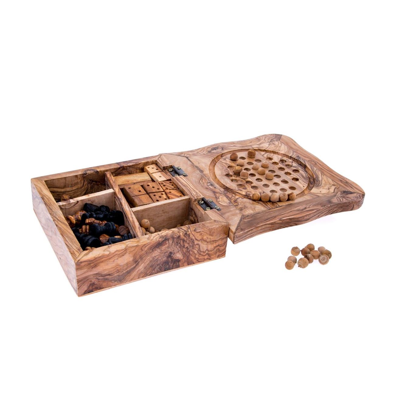 Olive Wood Set Of 4 Board Games Handmade Dominoes Chess Solitaire Checkers