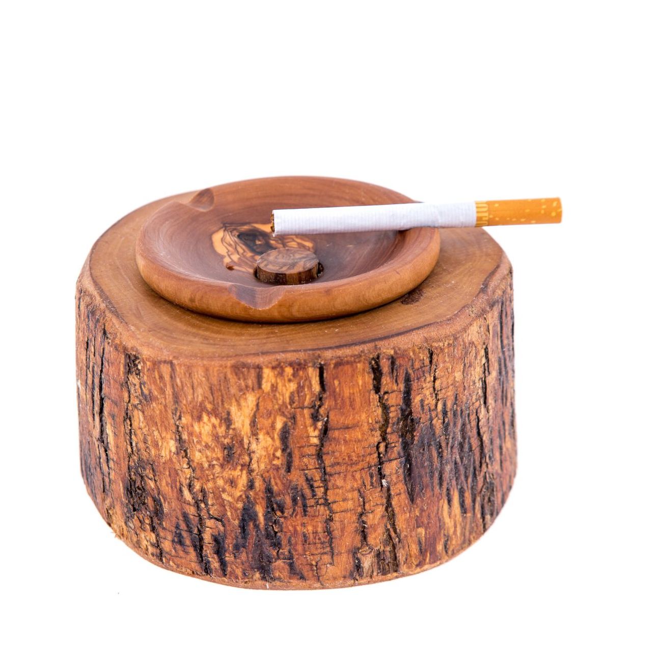 Olive Wood Ashtray, Rustic Round Style