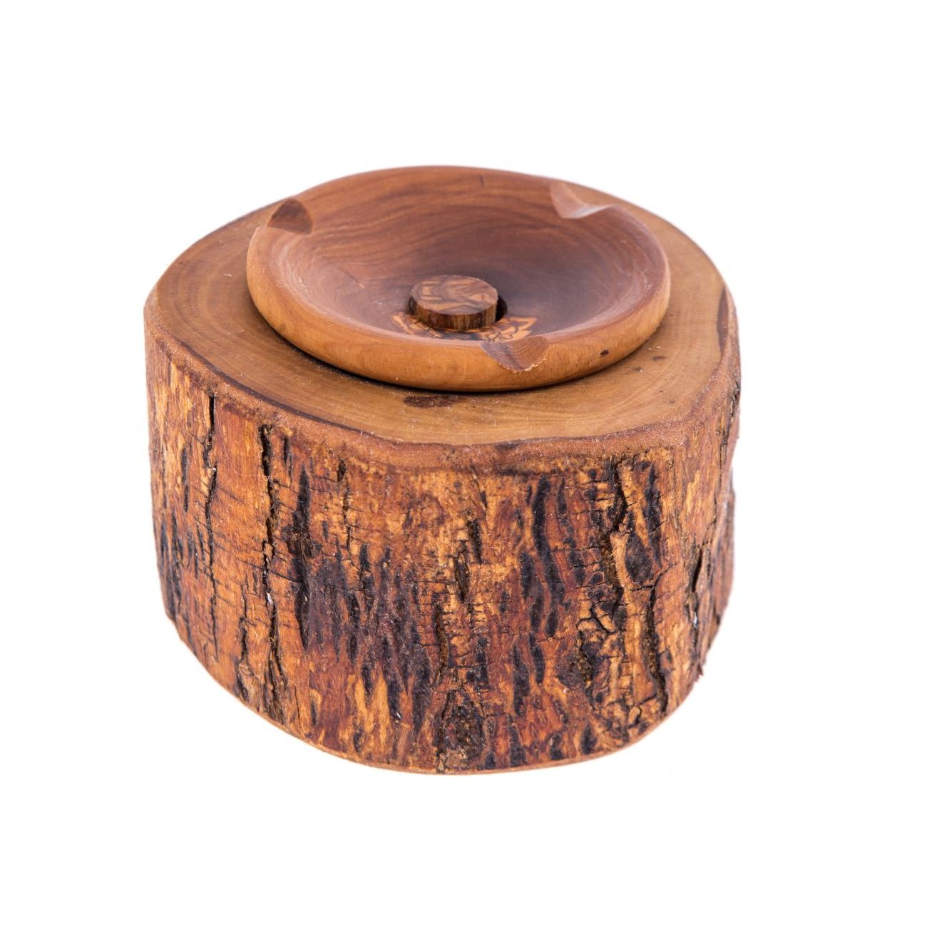 Olive Wood Ashtray, Rustic Round Style