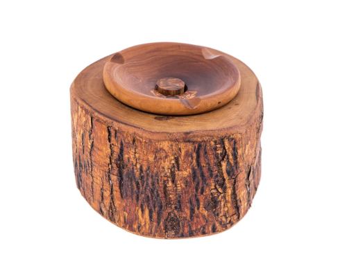 Olive Wood Ashtray, Rustic Round Style