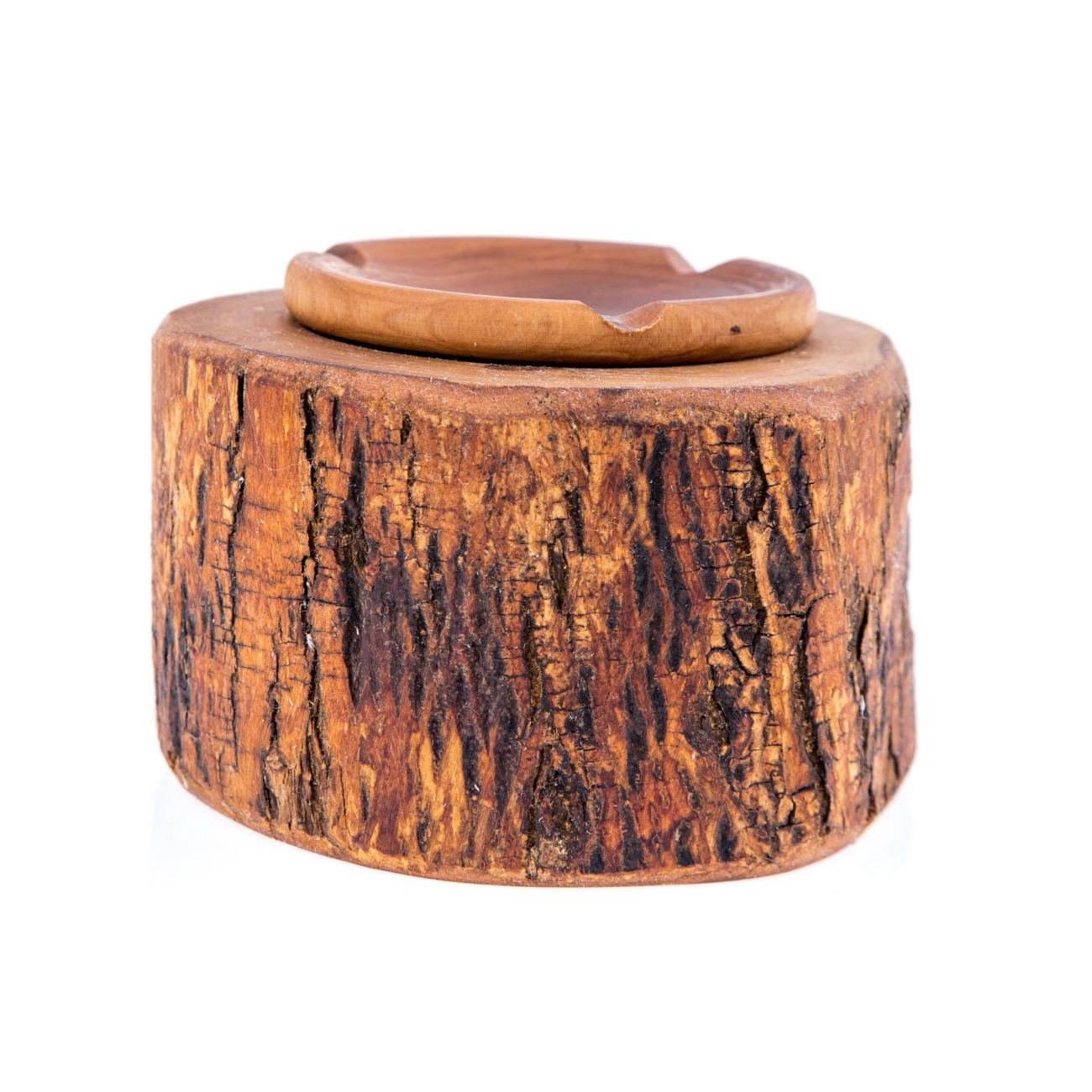 Olive Wood Ashtray, Rustic Round Style