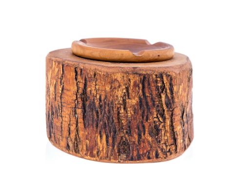 Olive Wood Ashtray, Rustic Round Style