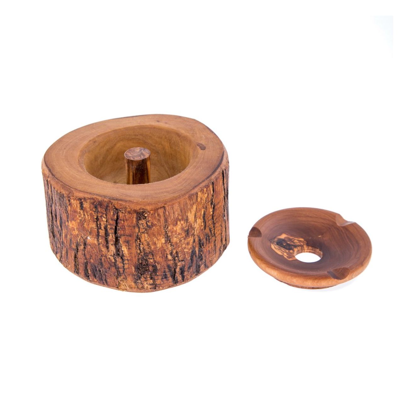 Olive Wood Ashtray, Rustic Round Style