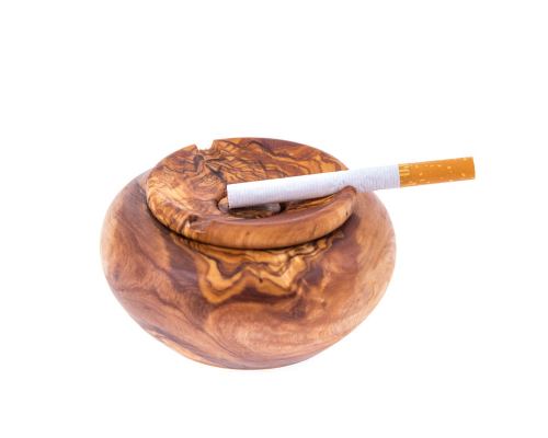 Olive Wood Ashtray with Cover, Round Shape