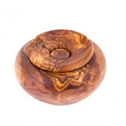 Olive Wood Ashtray with Cover, Round Shape