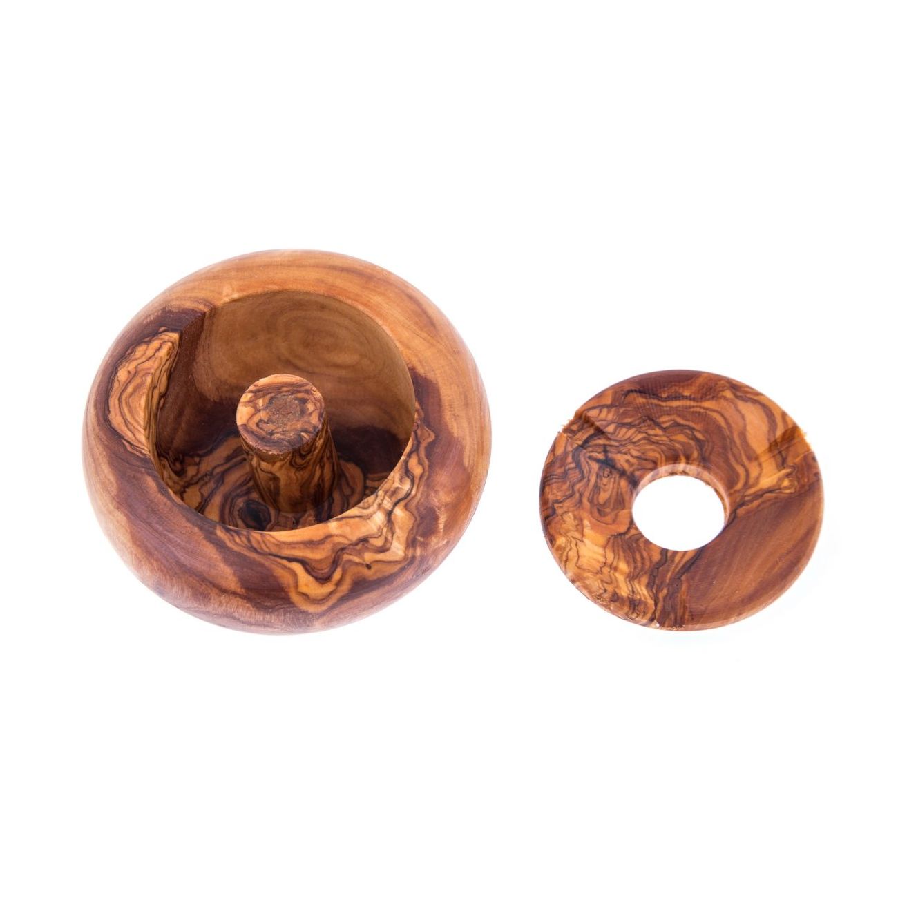 Olive Wood Ashtray with Cover, Round Shape