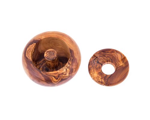 Olive Wood Ashtray with Cover, Round Shape