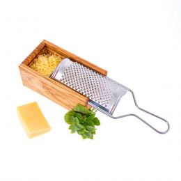 Olive Wood Cheese Grater with Storage Compartment for Grated Cheese