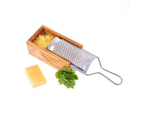 Olive Wood Cheese Grater with Storage Compartment for Grated Cheese