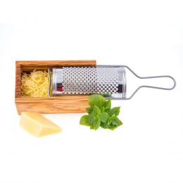 Olive Wood Cheese Grater with Storage Compartment for Grated Cheese