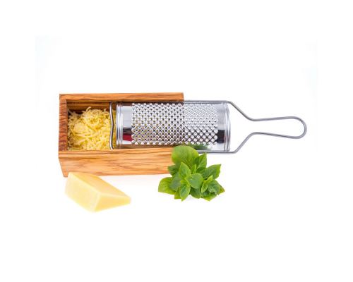 Olive Wood Cheese Grater with Storage Compartment for Grated Cheese