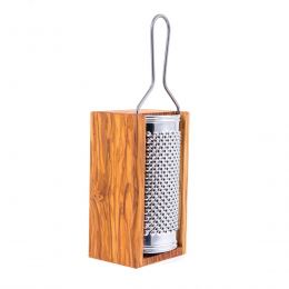 Olive Wood Cheese Grater with Storage Compartment for Grated Cheese