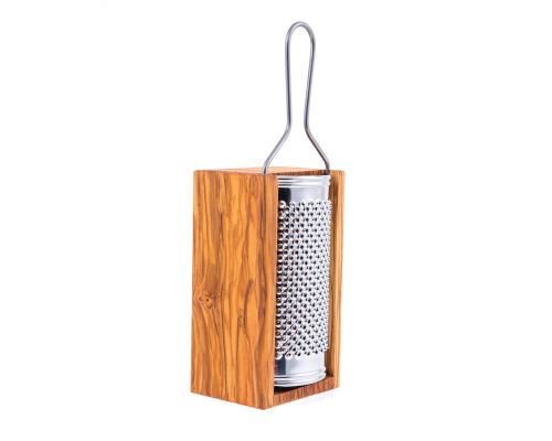 Olive Wood Cheese Grater with Storage Compartment for Grated Cheese